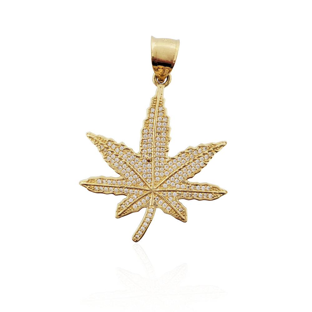 Cannabis Leaf CZ Pendant (14K).