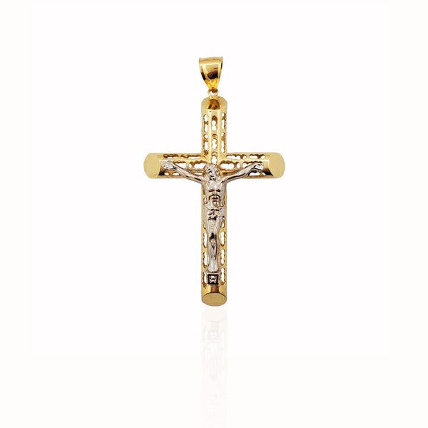 Patterned Tube Crucifix Pendant 14K - Lucky Diamond 恆福珠寶金行 New York City 169 Canal Street 10013 Jewelry store Playboi Charlie Chinatown @luckydiamondny 2124311180