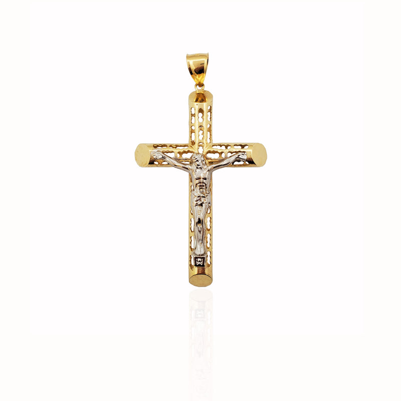 Patterned Tube Crucifix Pendant 14K - Lucky Diamond 恆福珠寶金行 New York City 169 Canal Street 10013 Jewelry store Playboi Charlie Chinatown @luckydiamondny 2124311180