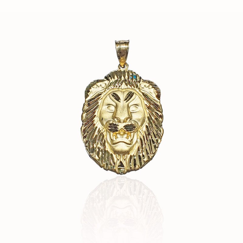 Diamond Cut Lion Head Pendant (14K).