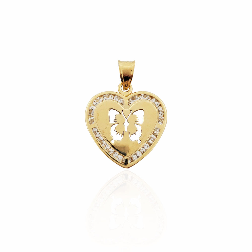 Butterfly Silhouette Heart Pendant (14K)