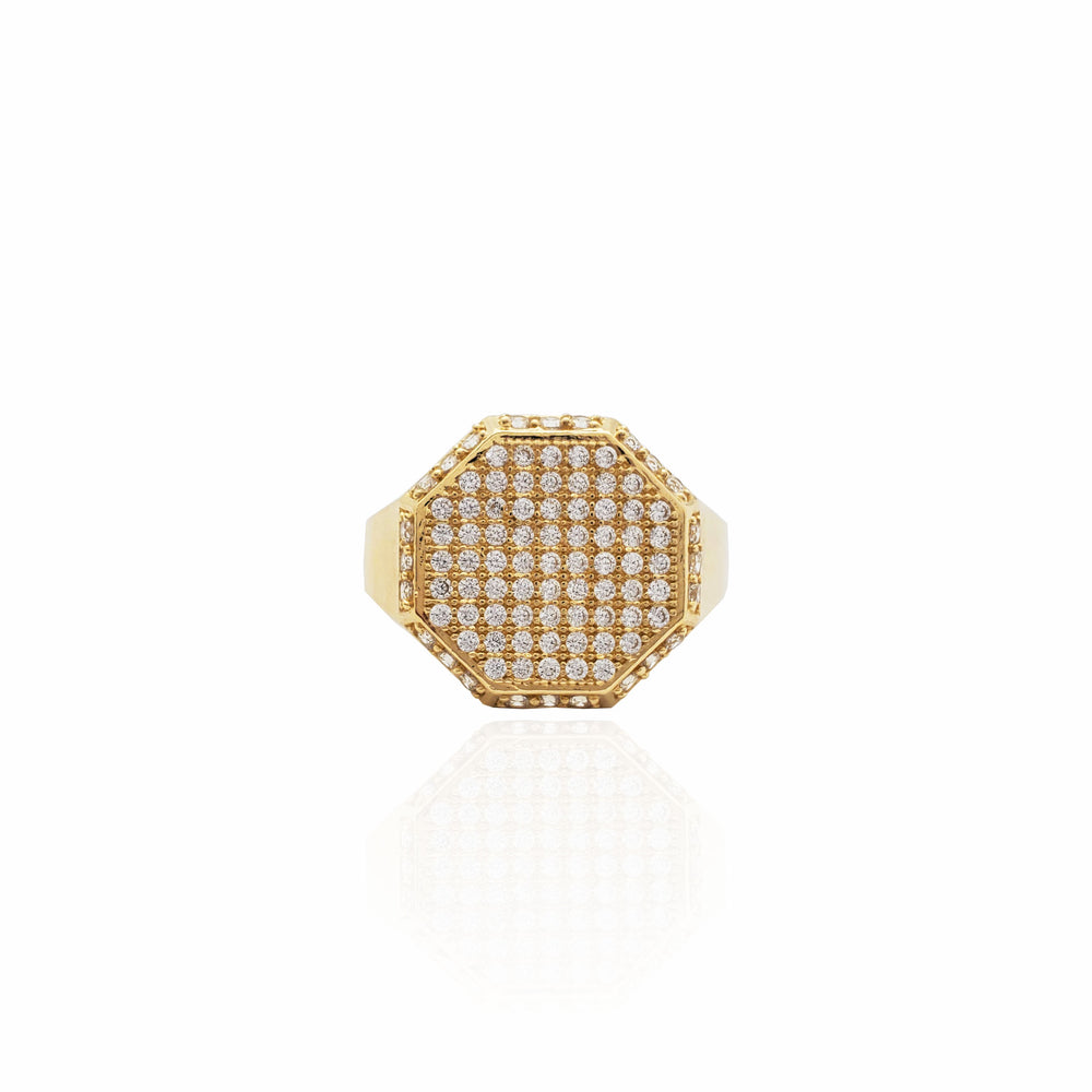 Iced-Out Octagonal Signet Ring (14K)