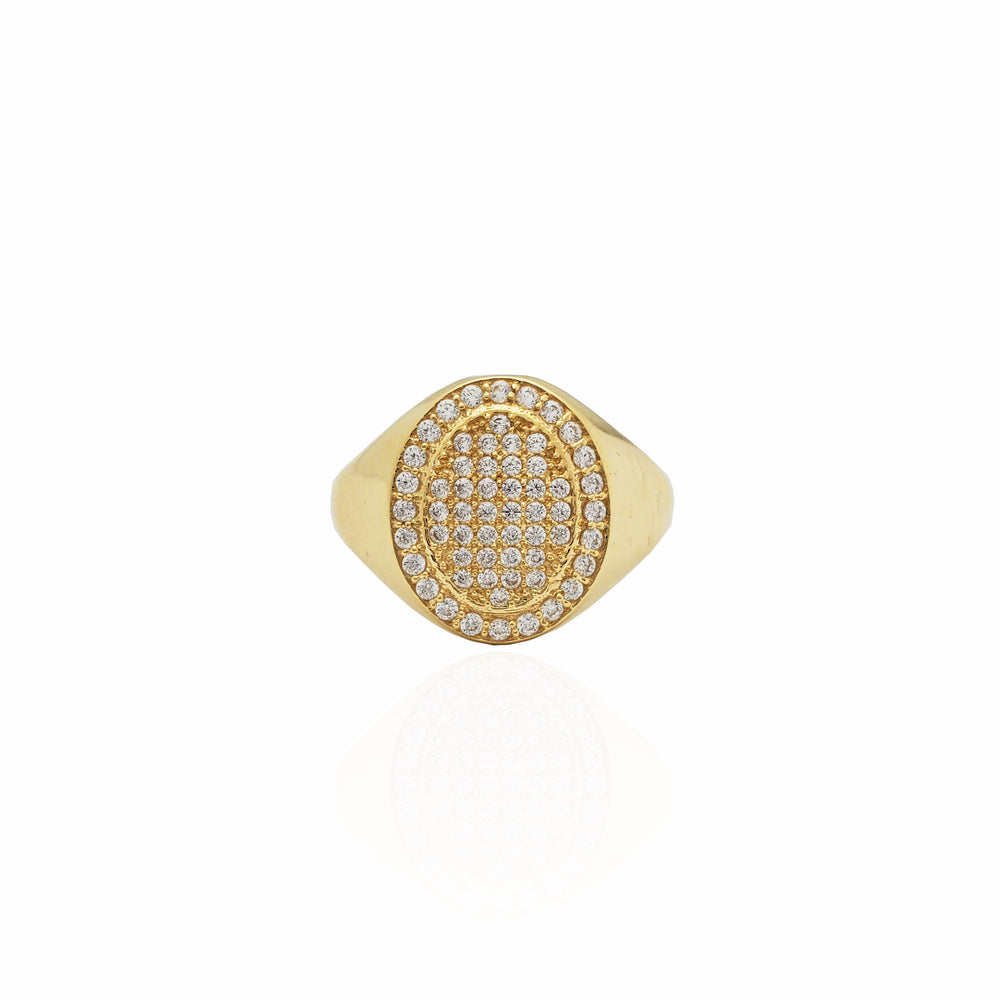 Iced-Out Oval Signet Ring (14K)