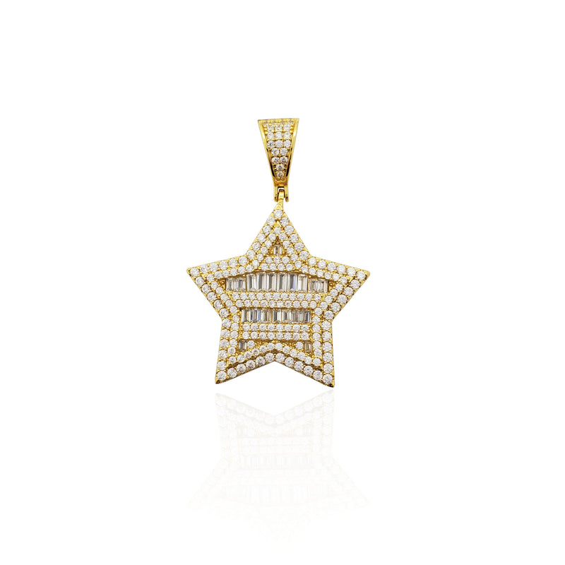 Iced-Out Double-Perimeter Star Pendant (Silver)