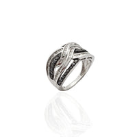 Crno-bijeli dijamantni koktel prsten za zapletanje (10K)