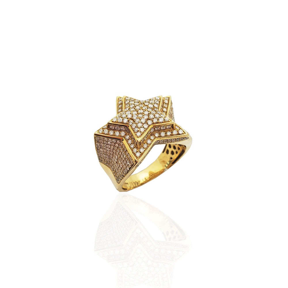 Iced-Out Emerging Star Diamond Ring 14K Yellow Gold
