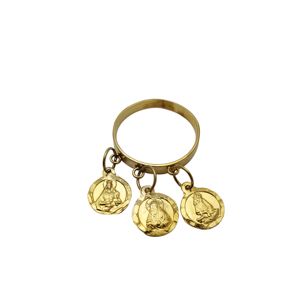 Dangling Religious Medallions Ring (14K)