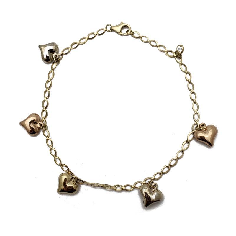 Tricolor Puffy Heart Anklet (14K)