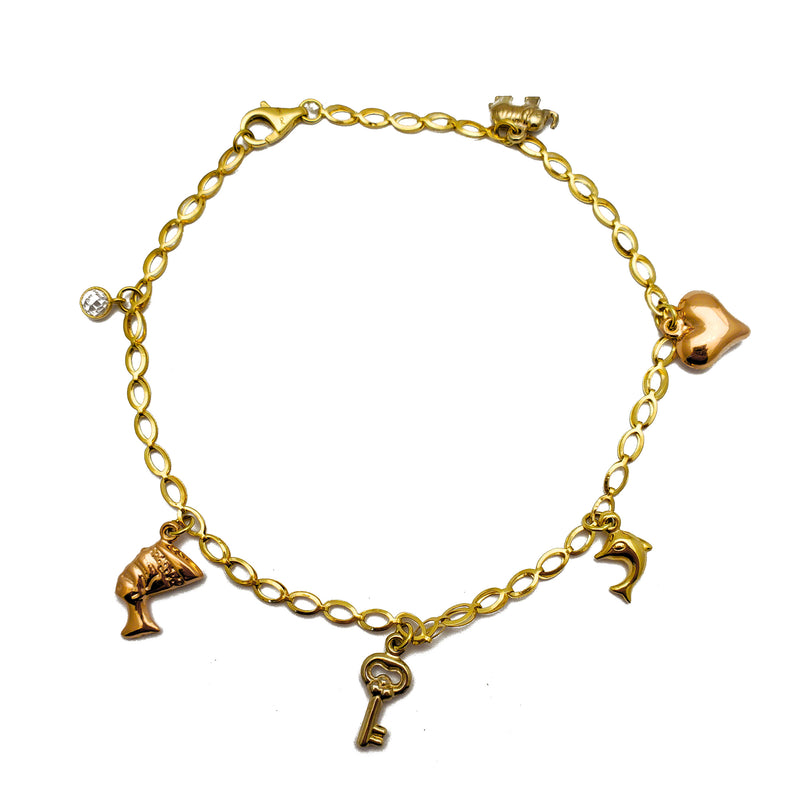 Two-Tone Charms Anklet (14K)