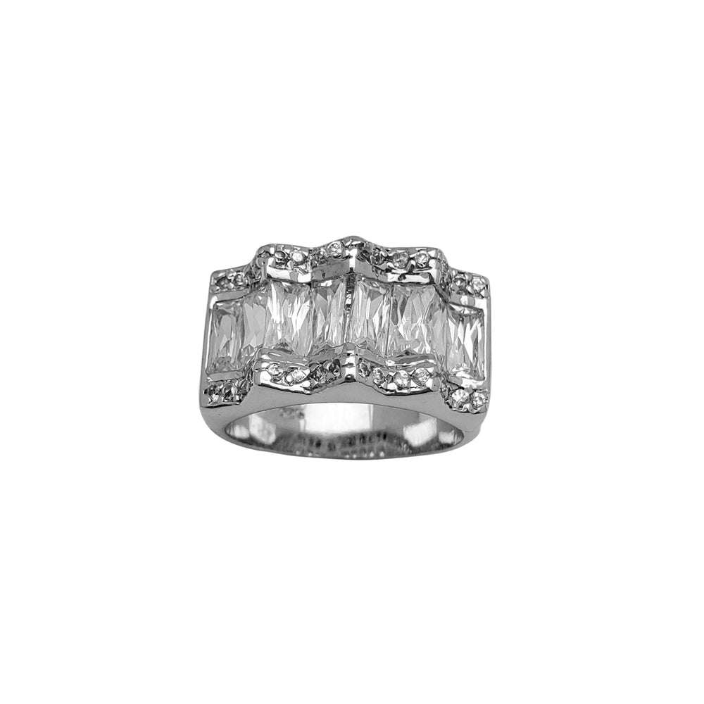 Ridged Zirconia Baguettes Lady Ring (Silver)
