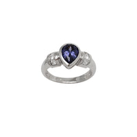 Blue Pear-Shaped Bezel Zirconia Lady Ring (Silver)