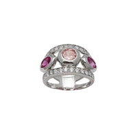 Bague dame sertie canal pierres roses (argent)