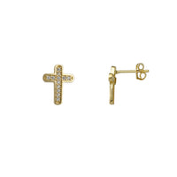Zirconia Cross Stud Earrings (14K)