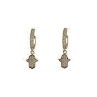 Zirconia Hamsa Hand Huggie Earrings (14K)