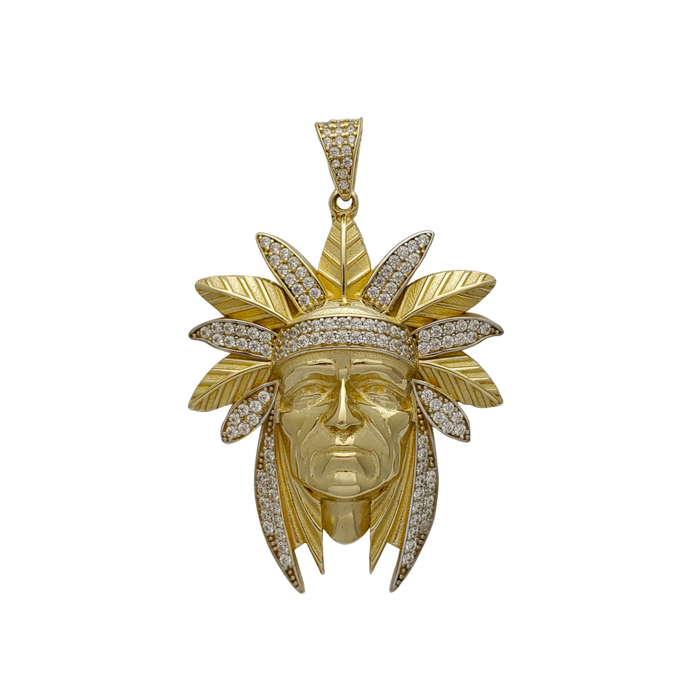 Zirconia Indian Head Pendant (14K)