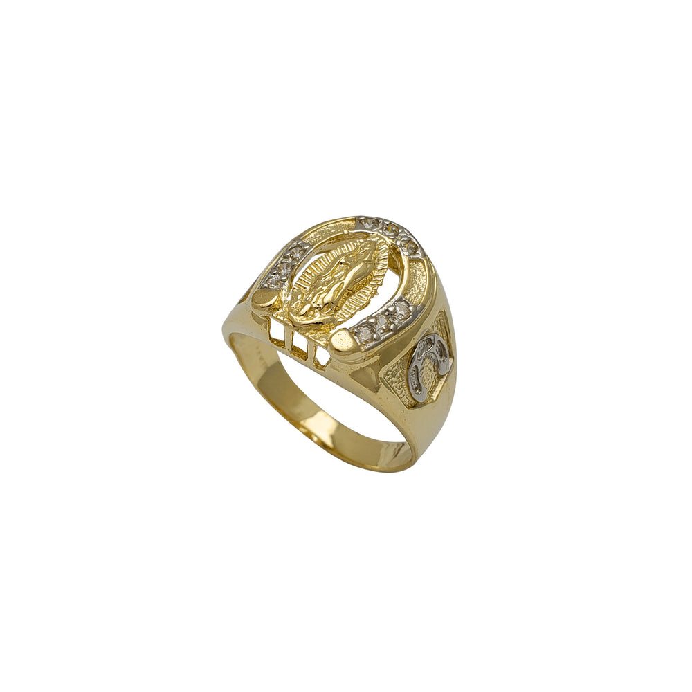Zirconia Horseshoe & Virgin Mary Men's Ring (14K)