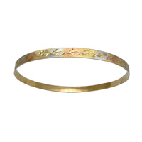 Tricolor Flower Diamond Cuts Bangle Bracelet (14K).