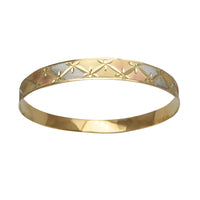Tricolor Diamond Cuts Bangle Bracelet (14K)