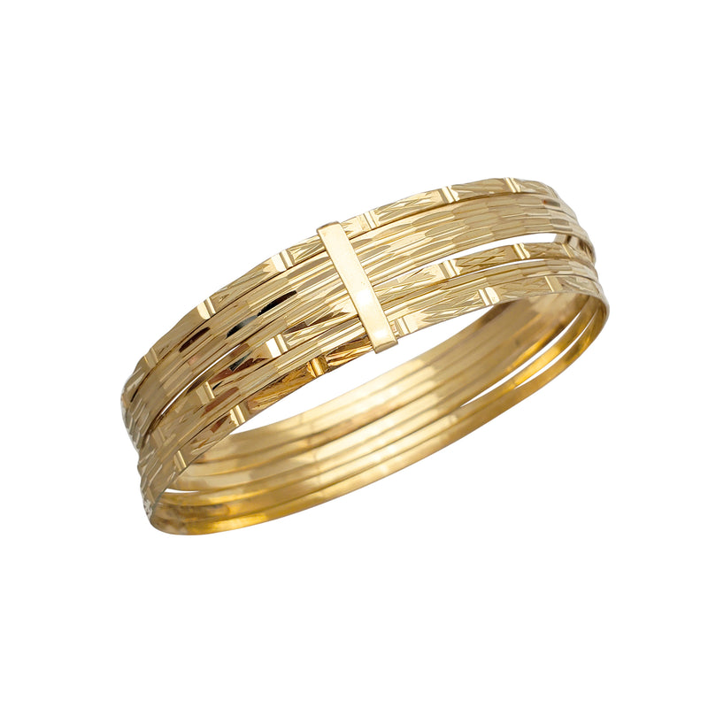 Semanario Bamboo Textured Diamond Cuts Bangle Bracelet (14K)
