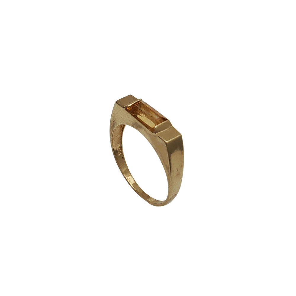 Baguette Citrine Zirconia Signet Ring (14K)