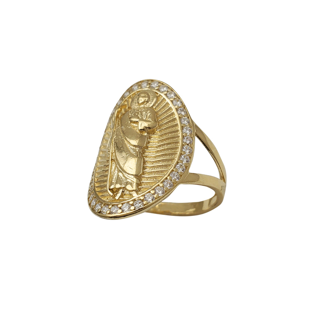 Zirconia Oval Frame Saint Jude Ring (14K)