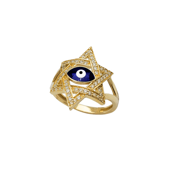 Zirconia Star of David Evil Eye Ring (14K)