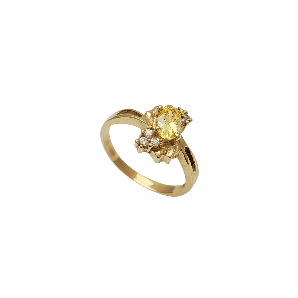 Oval Yellow Zirconia Flower Lady Ring (14K)