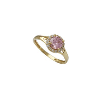 Pink Zirconia Round Halo Lady Ring (14K)