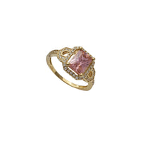 Radiant-Cut Rosy Stone Halo Ladies Ring (14K)