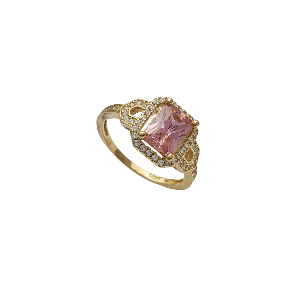 Radiant-Cut Rosy Stone Halo Ladies Ring (14K)