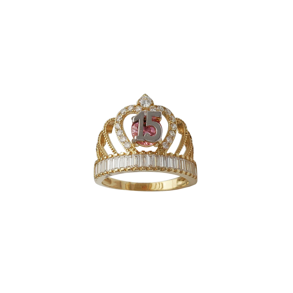 Baguette & Round Tiara Quinceañera 15-years Ring (14K)