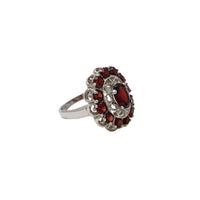 Dark Red Zirconia Floral Pattern White Gold Lady Ring (14K)