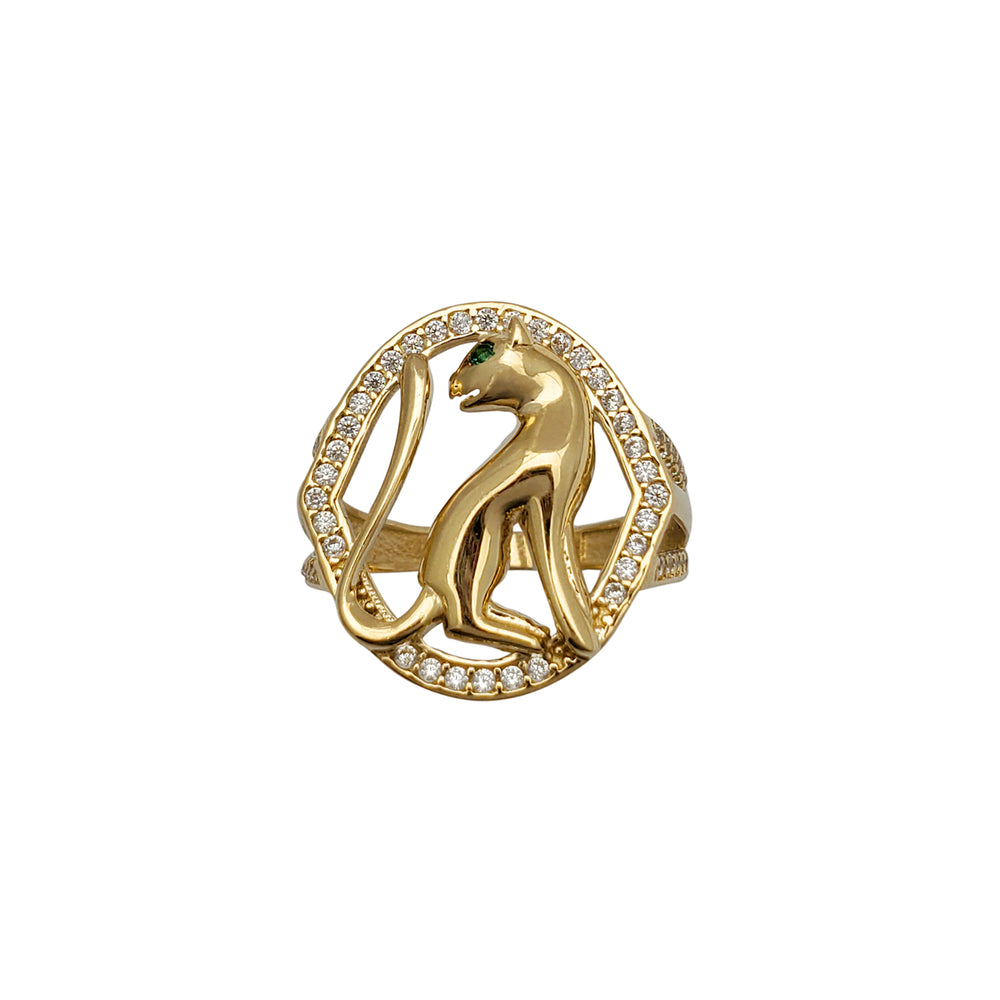 Zirconia Halo Green-Eye Panther Ring (14K)