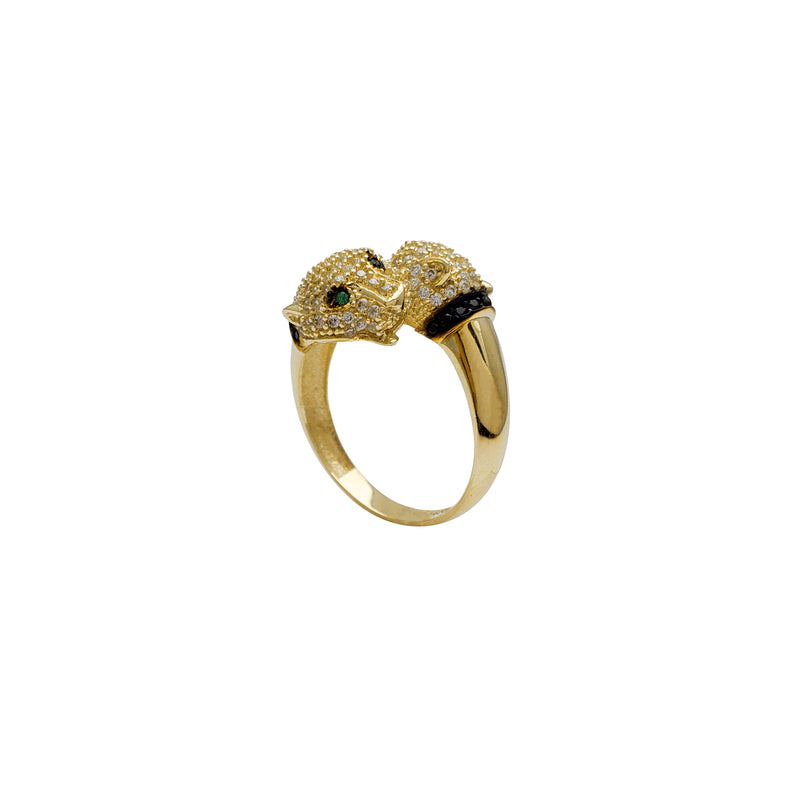 Zirconia Green-Eyes Panther Head Bypass Ring (14K)