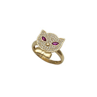 Zirconia Bowtie Red-Eye Panther Head Ring (14K)