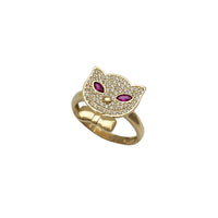 Zirconia Bowtie Red-I Panther Head Ring (14K)