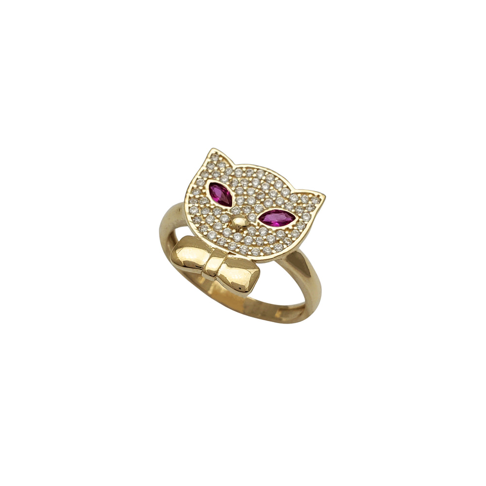 Zirconia Bowtie Red-Eye Panther Head Ring (14K)