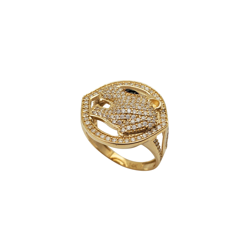 Zirconia Halo Green-Eye Panther Head Ring (14K)