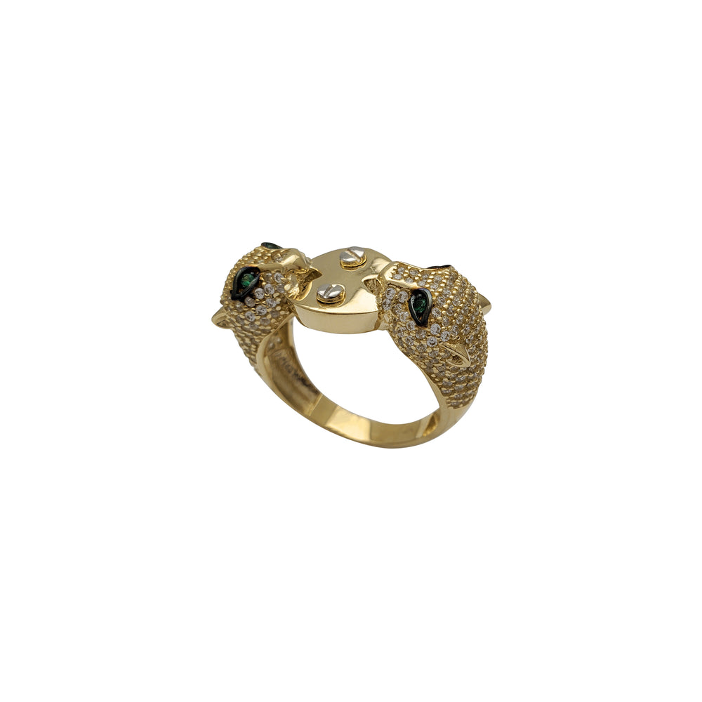 Zirconia Green-Eyes Panther Head Ring (14K)