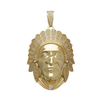 Zirconia Iced-Out Indian Head Pendant (14K)
