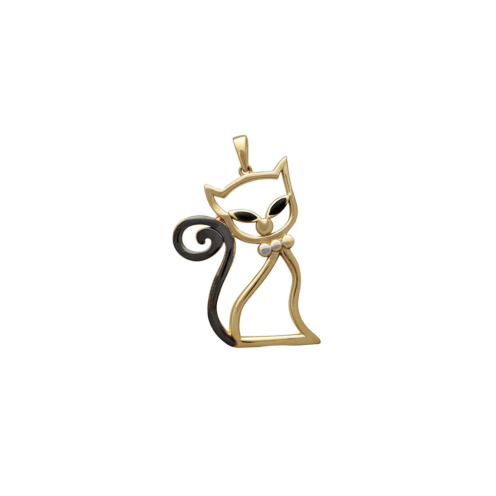Silhouette Outlined Kitty Pendant (14K)