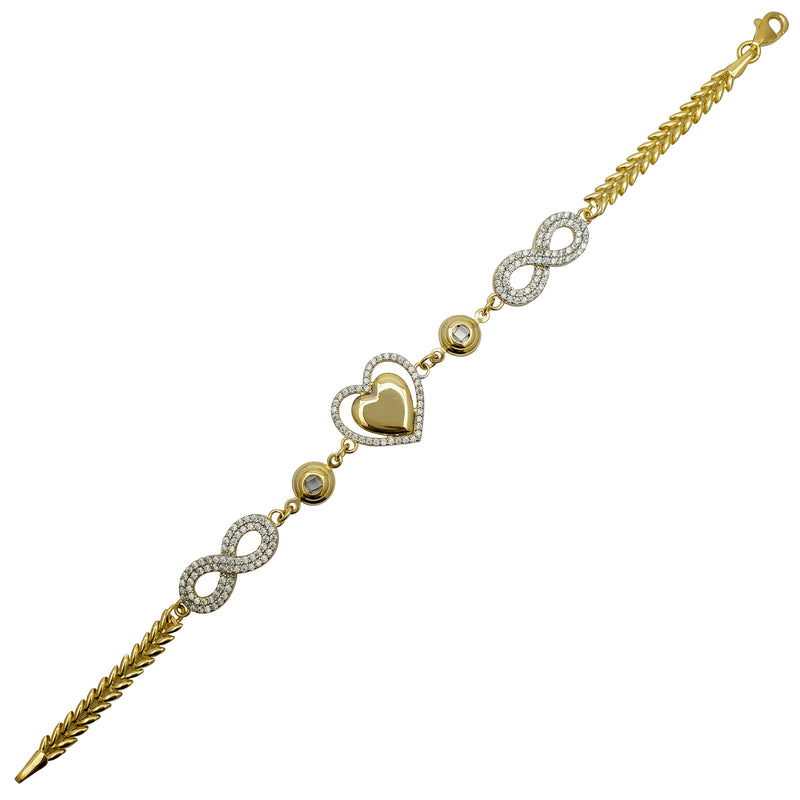 Zirconia Infinity Sign & Heart Fancy Bracelet (14K)