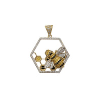 Zirconia Honeycomb & Bee Hexagonal Pendant (14K)