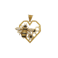 Zirconia Honeycomb & Bee Heart Pendant (14K)