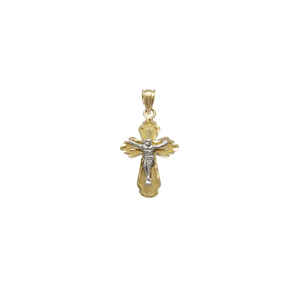 Two-Tone Diamond Cuts Crucifix Pendant (14K)