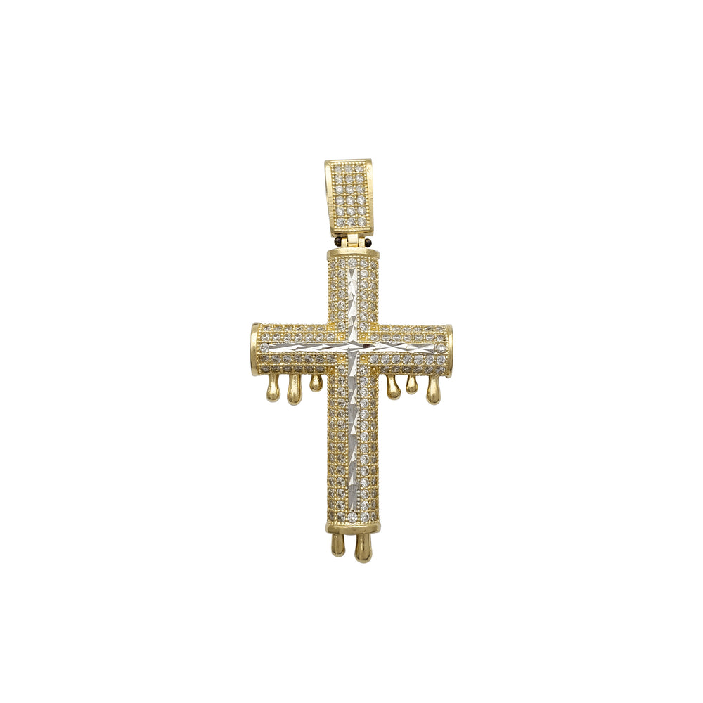 Zirconia Dripping Cross Pendant (14K)