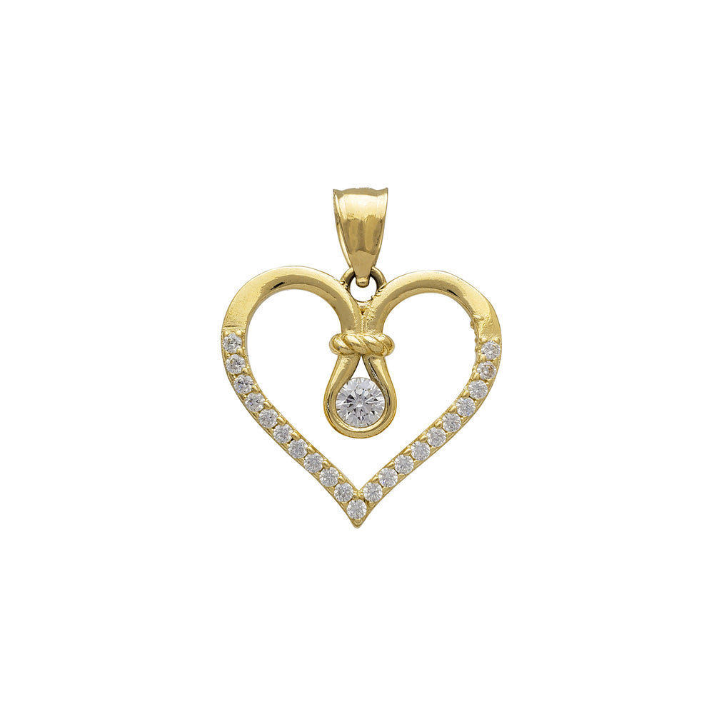 Zirconia Outlined Heart Roped Pendant (14K)