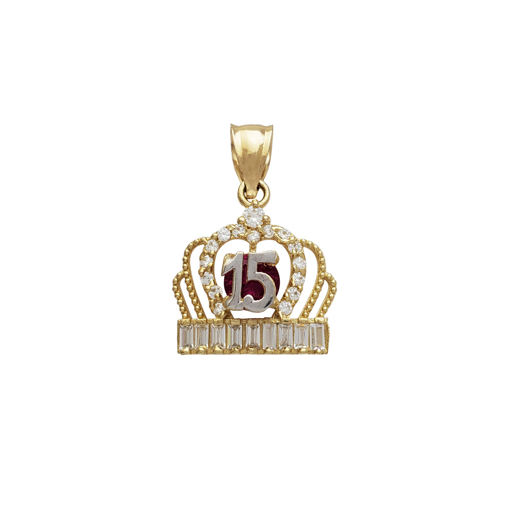 Red Zirconia Quinceañera Tiara/Crown Pendant (14K)