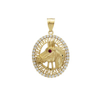 Greek-Frame Red-Eye Horse Head Pendant (14K)
