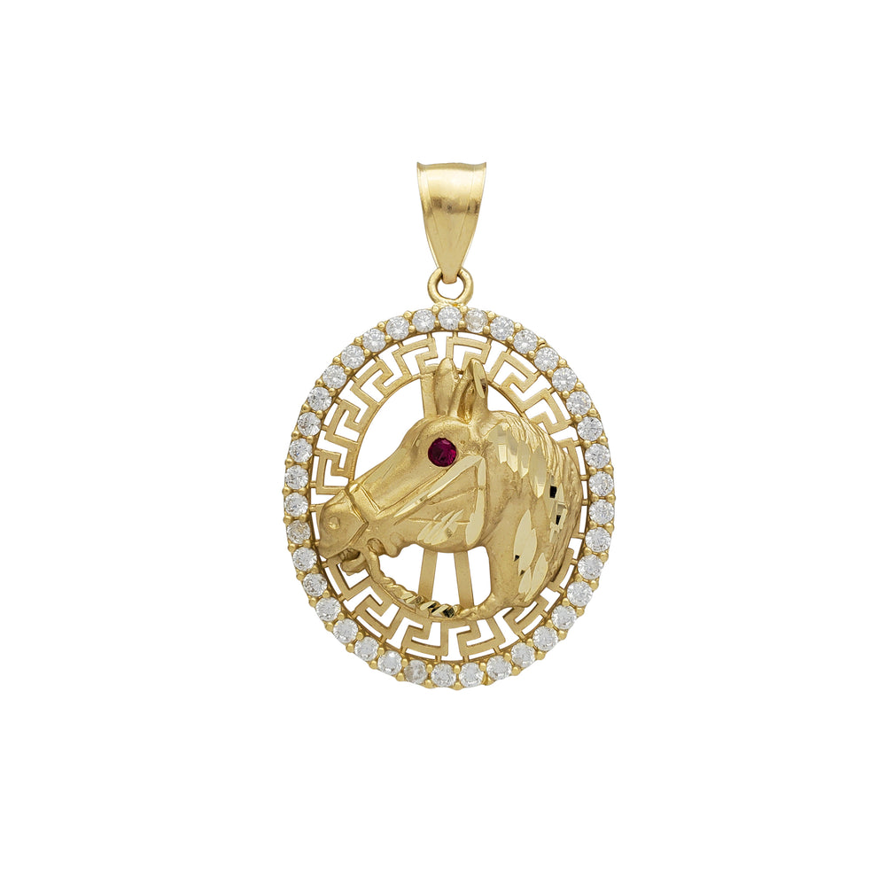 Greek-Frame Red-Eye Horse Head Pendant (14K)